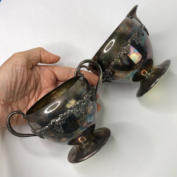 VTG Rogers Hamilton Creamer & Sugar Bowl EP on Copper 1962 Grapes Fruit Design - Picture 5 of 9